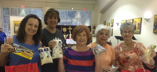 Preparing the food bags at Church