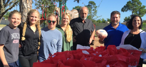 Distributing the food bags